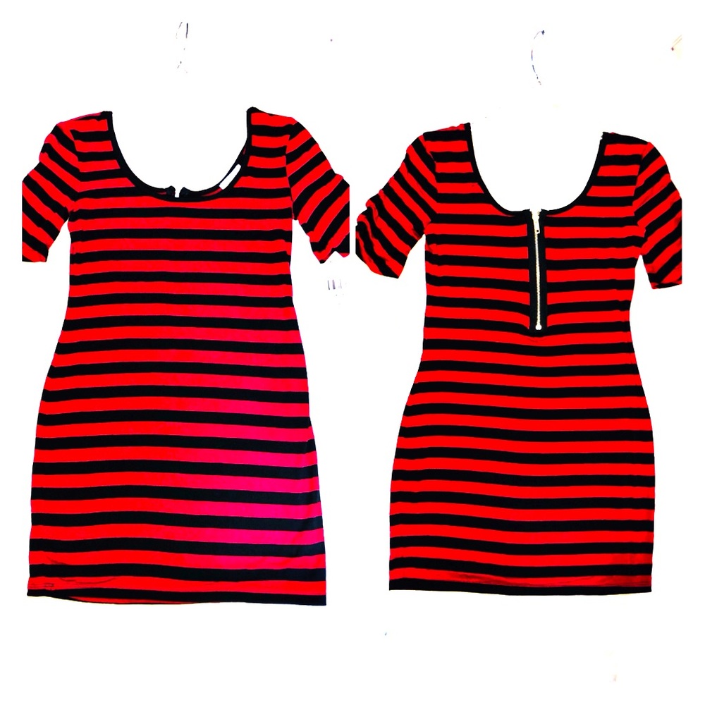Black and Red Striped Mini Dress w/back zipper